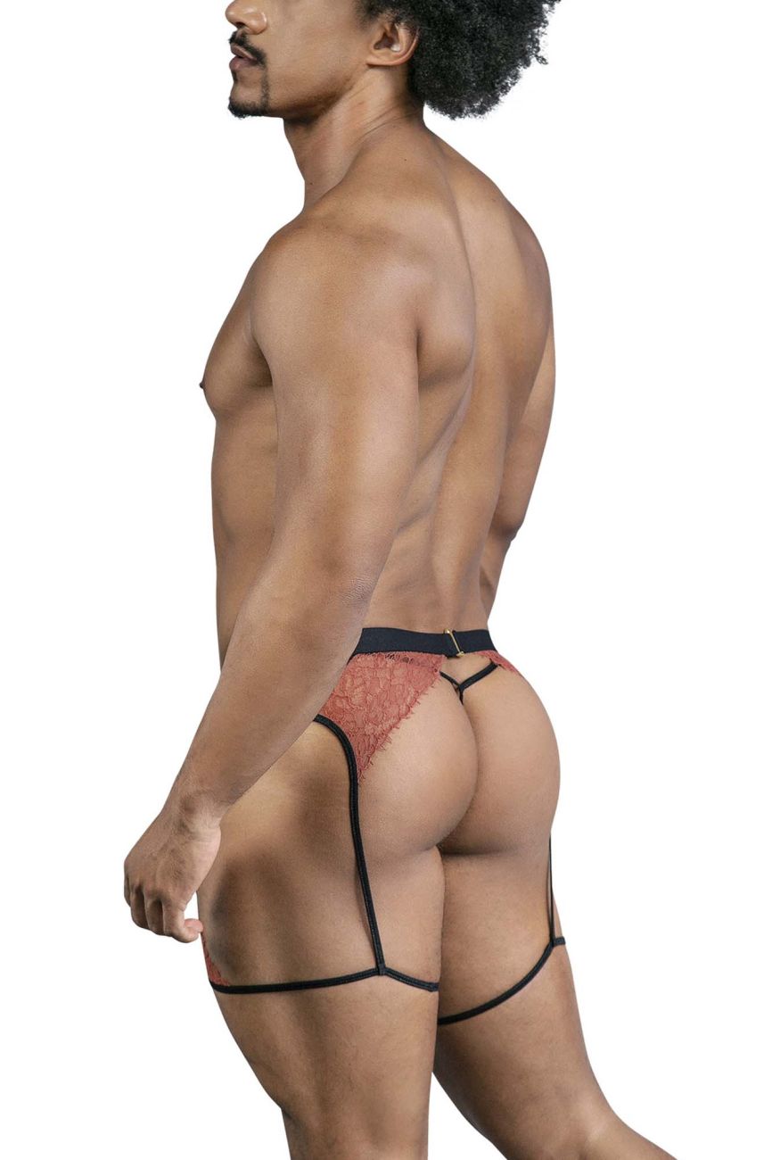 CandyMan Men's Underwear 99854 Lace-Garter Outfit Color Black-Terracotta