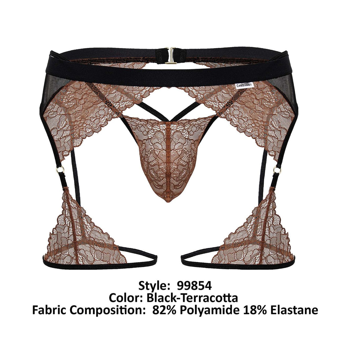 CandyMan Men's Underwear 99854 Lace-Garter Outfit Color Black-Terracotta