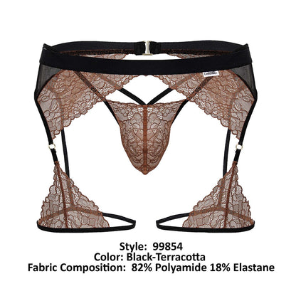 CandyMan Men's Underwear 99854 Lace-Garter Outfit Color Black-Terracotta