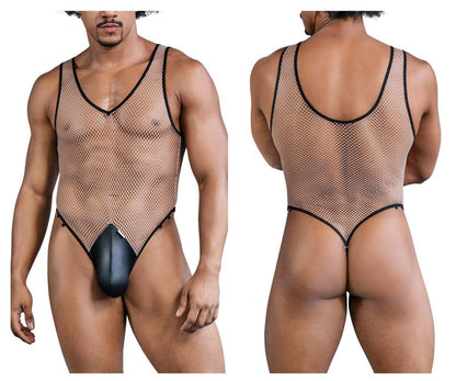 CandyMan 99858 Fishnet Bodysuit Color Beige-Black