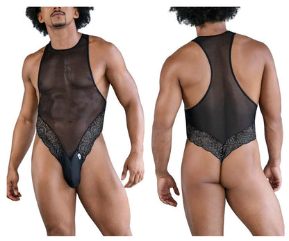 CandyMan 99864 Lace-Mesh Bodysuit Color Black