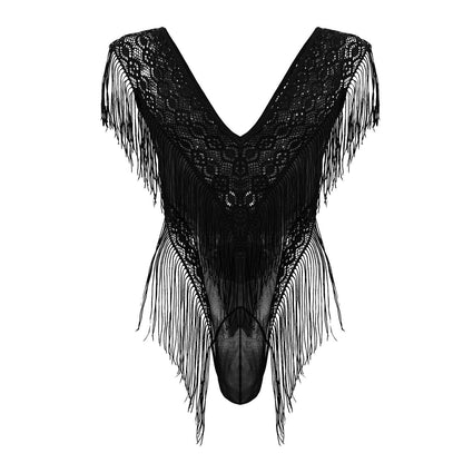 CandyMan 99865 Lace-Mesh Bodysuit Color Black