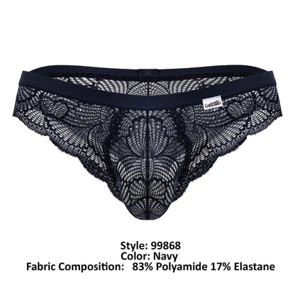 CandyMan Men's Underwear 99868 Lace Briefs Color Navy