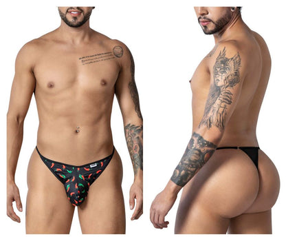 CandyMan Men's Underwear 99875 Chili pepper Thongs Color Black Print