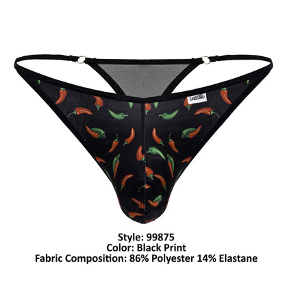 CandyMan Men's Underwear 99875 Chili pepper Thongs Color Black Print
