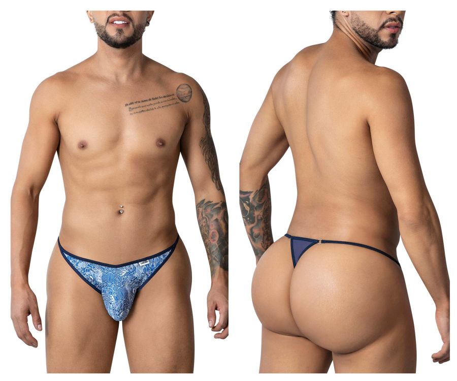 CandyMan Men's Underwear 99875 Water prints Thongs Color Blue-White
