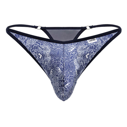 CandyMan Men's Underwear 99875 Water prints Thongs Color Blue-White
