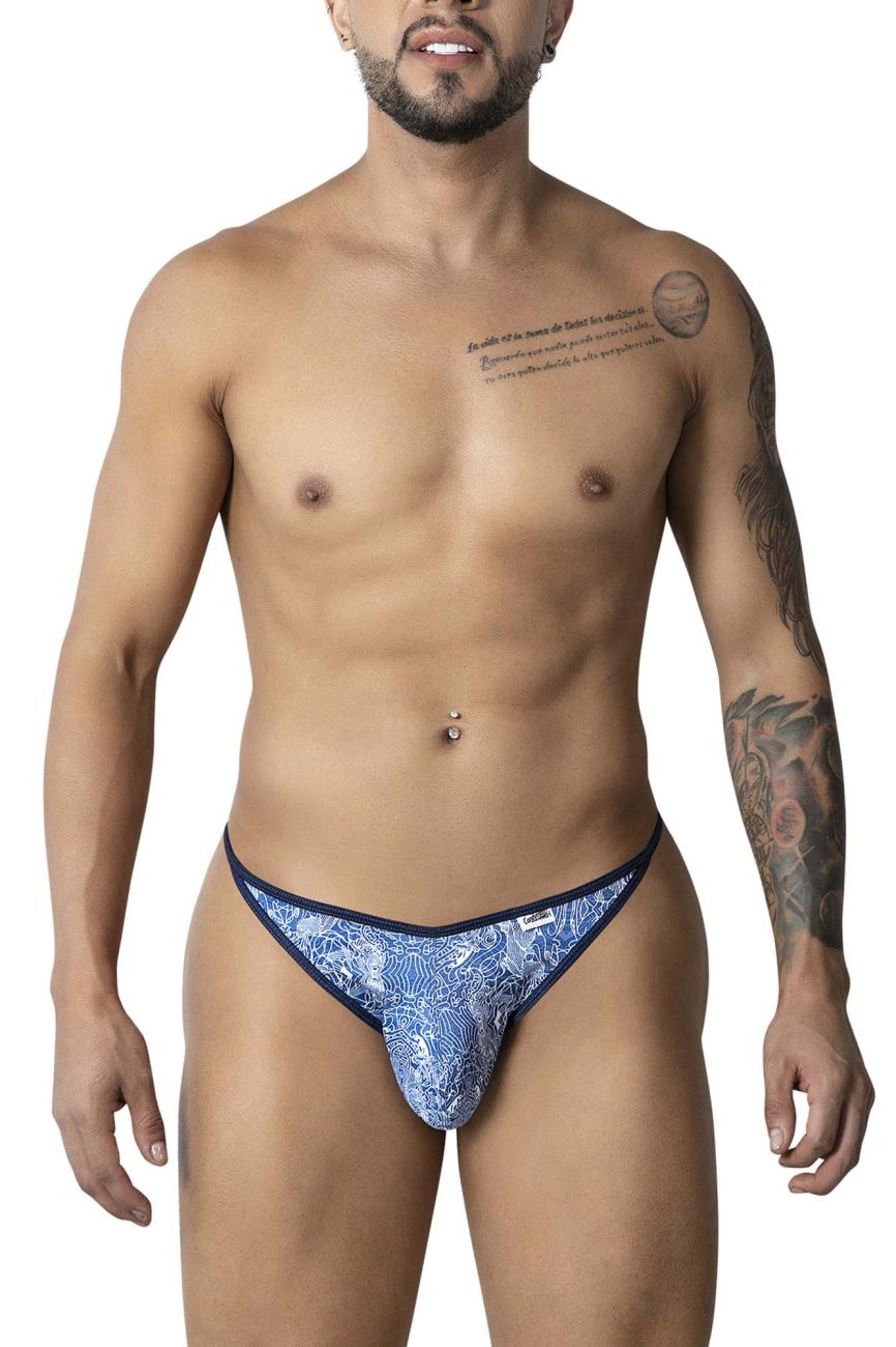 CandyMan Men's Underwear 99875 Water prints Thongs Color Blue-White