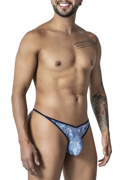 CandyMan Men's Underwear 99875 Water prints Thongs Color Blue-White
