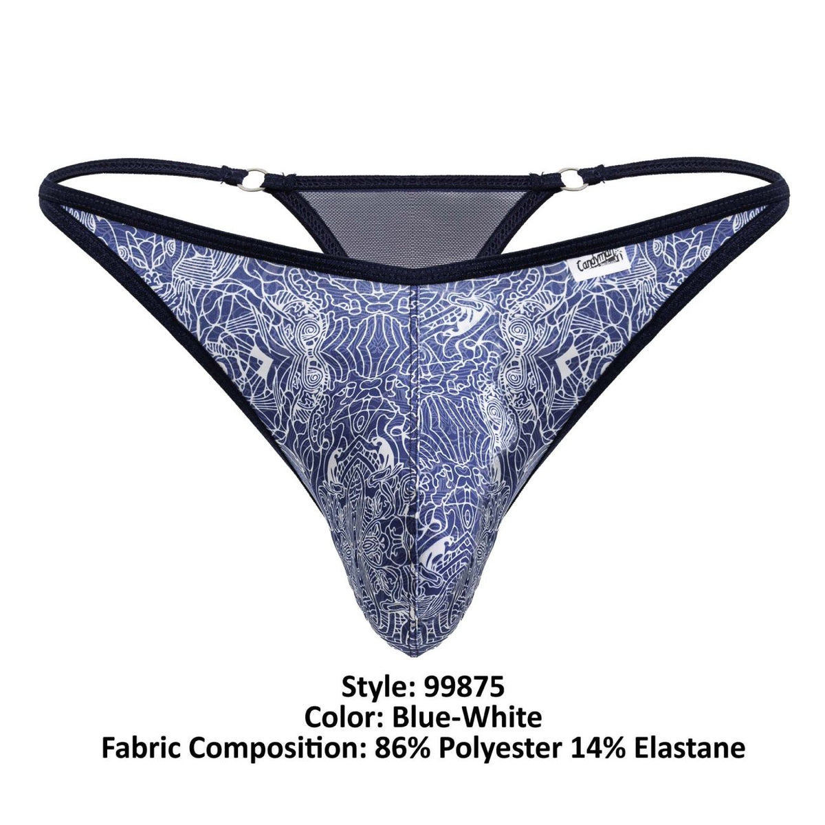 CandyMan Men's Underwear 99875 Water prints Thongs Color Blue-White