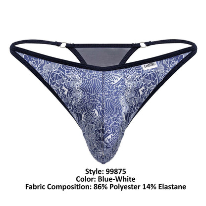 CandyMan Men's Underwear 99875 Water prints Thongs Color Blue-White