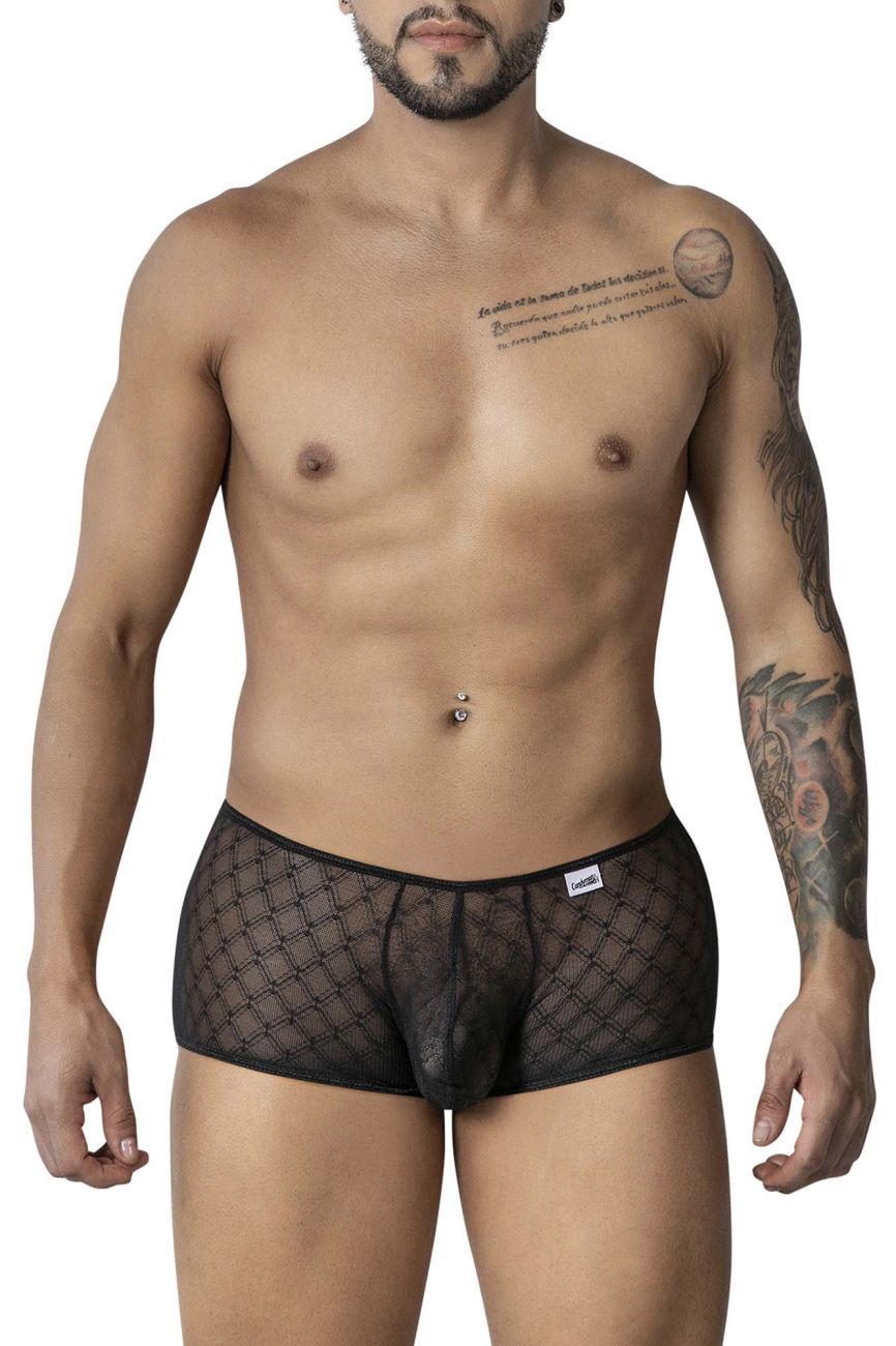 CandyMan Men's Underwear 99896 Geometric Mesh Trunks Color Black