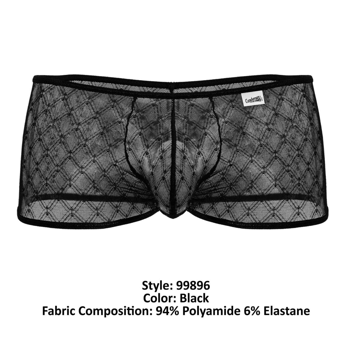 CandyMan Men's Underwear 99896 Geometric Mesh Trunks Color Black