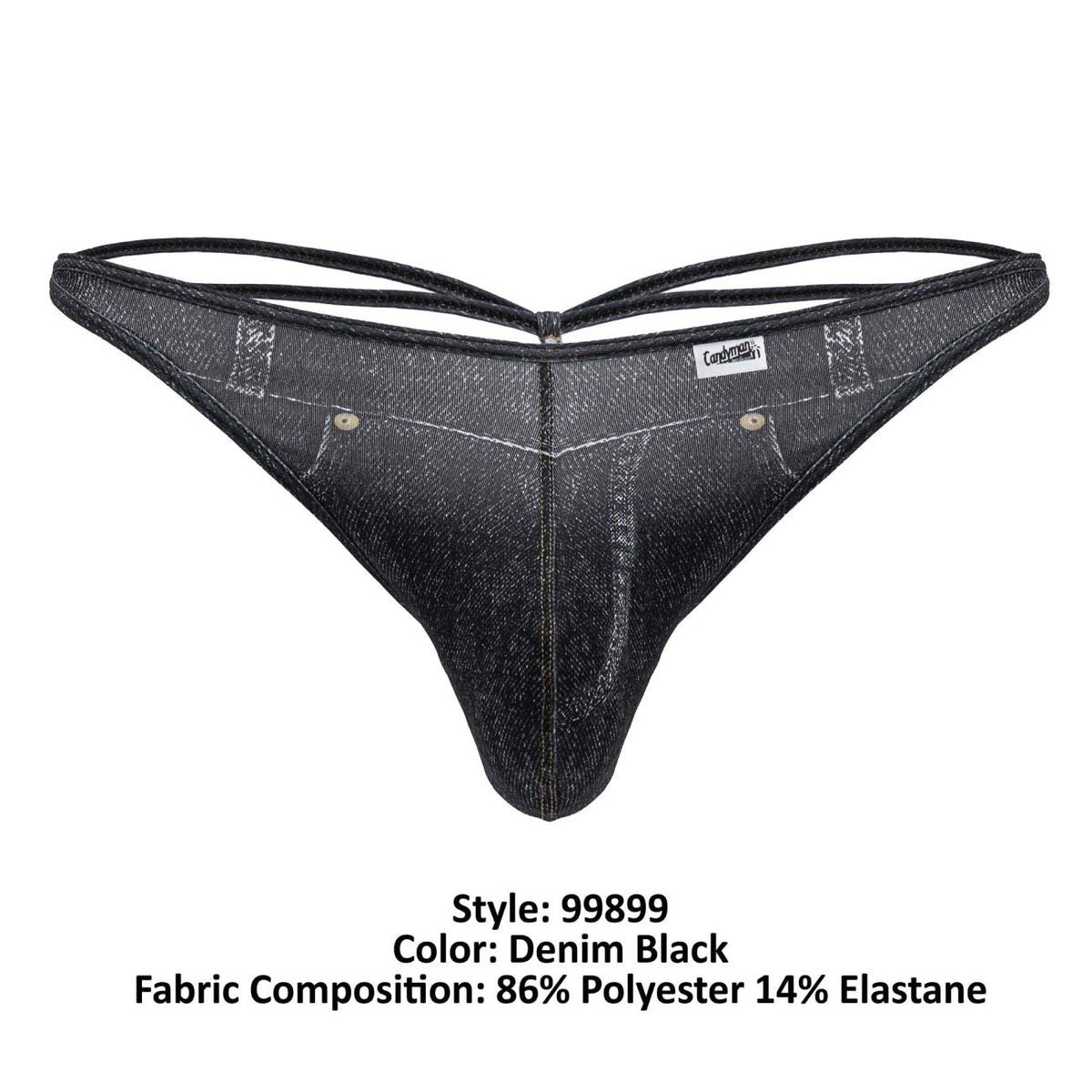 CandyMan Men's Underwear 99899 Cowboy Thongs Color Denim Black