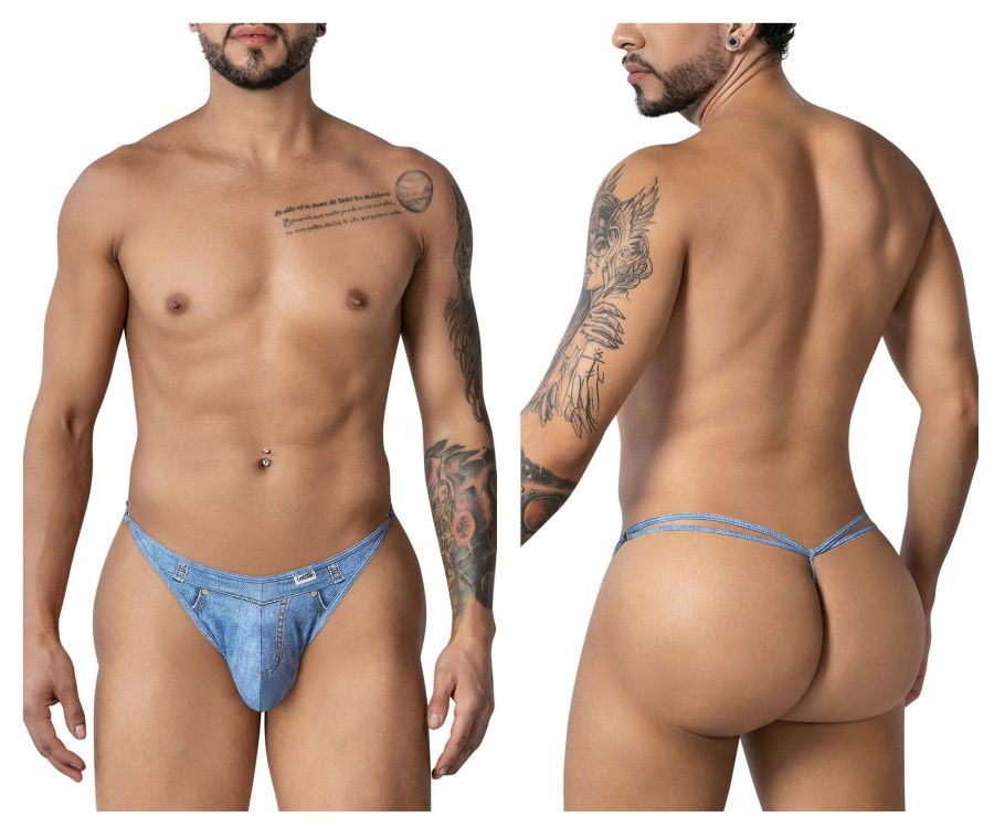CandyMan Men's Underwear 99899 Cowboy Thongs Color Denim Blue