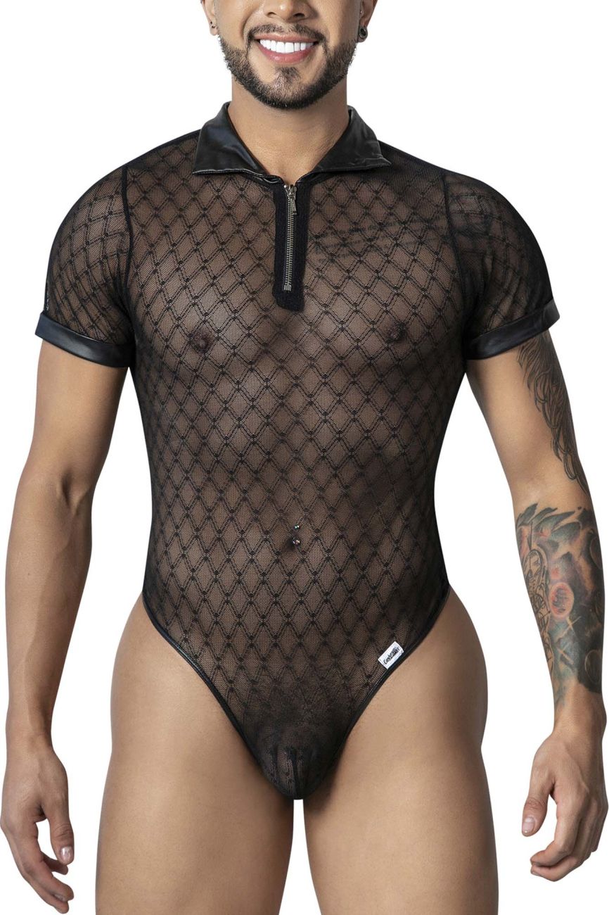 CandyMan Men's Underwear 99902 Geometric Mesh Bodysuit Color Black