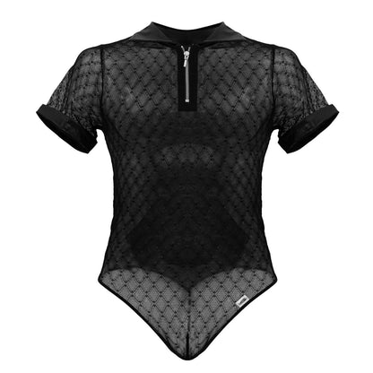CandyMan Men's Underwear 99902 Geometric Mesh Bodysuit Color Black
