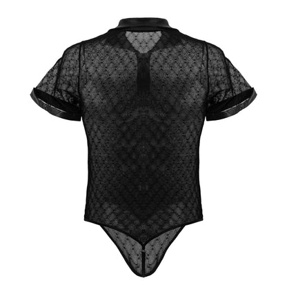 CandyMan Men's Underwear 99902 Geometric Mesh Bodysuit Color Black