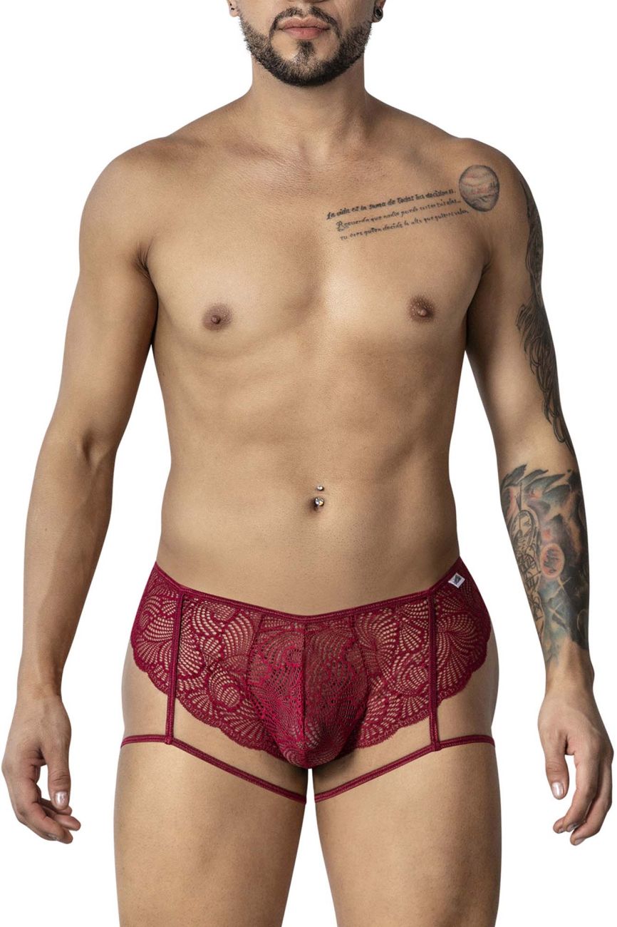 CandyMan Men's Underwear 99905 Garter Lace Briefs Color Burgundy