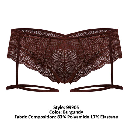 CandyMan Men's Underwear 99905 Garter Lace Briefs Color Burgundy