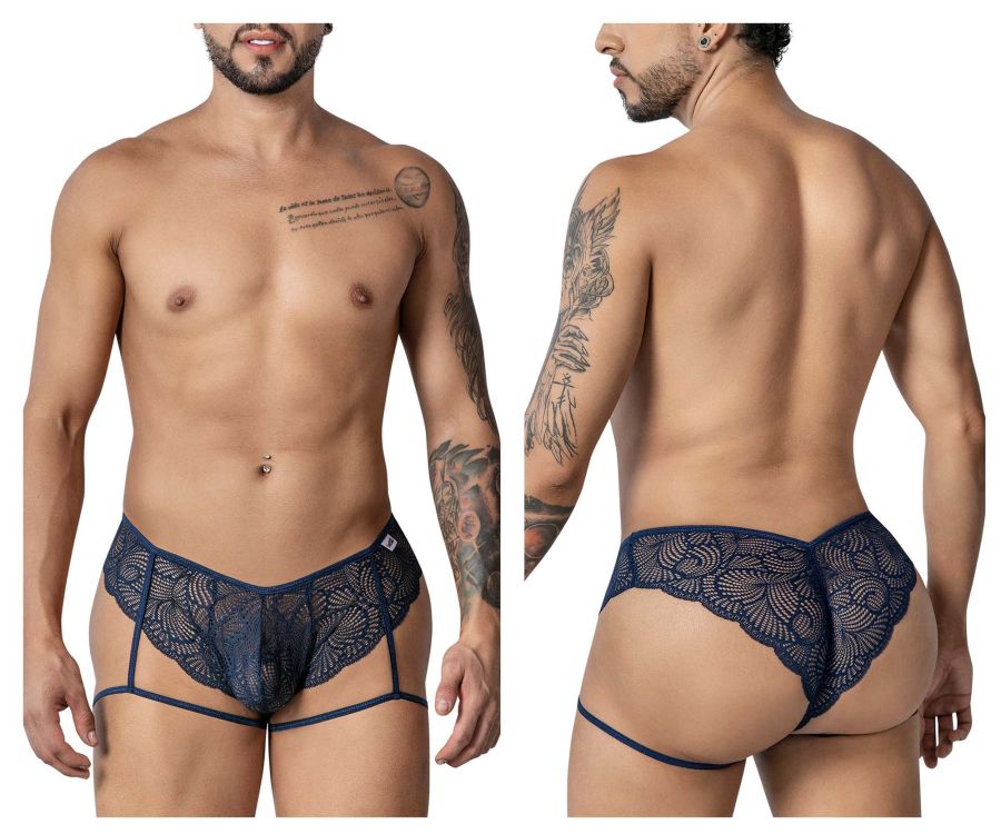 CandyMan Men's Underwear 99905 Garter Lace Briefs Color Navy