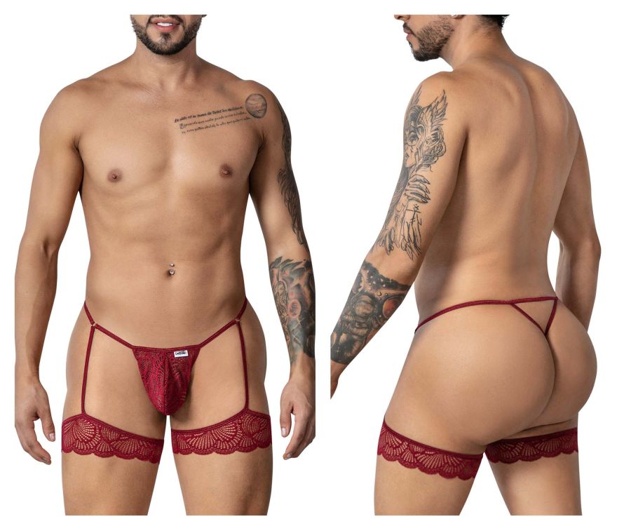CandyMan Men's Underwear 99906 Garter Lace Thongs Color Burgundy