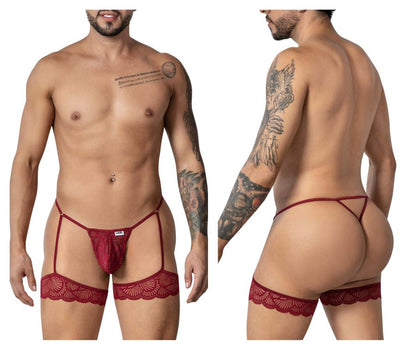 CandyMan Men's Underwear 99906 Garter Lace Thongs Color Burgundy