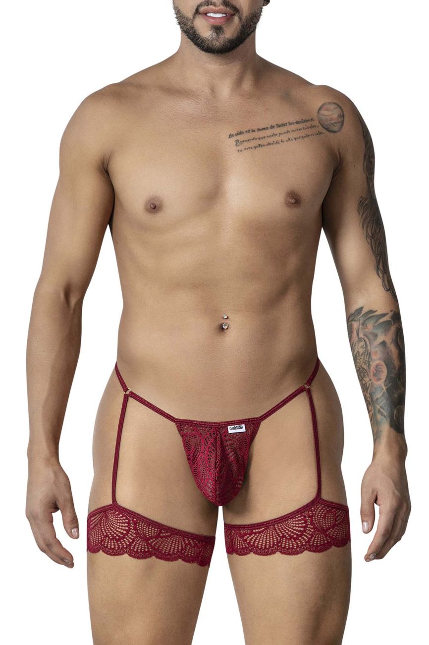CandyMan Men's Underwear 99906 Garter Lace Thongs Color Burgundy