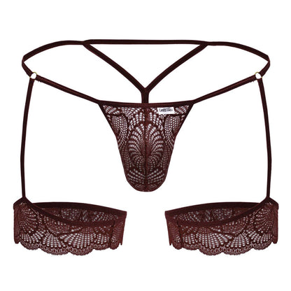 CandyMan Men's Underwear 99906 Garter Lace Thongs Color Burgundy