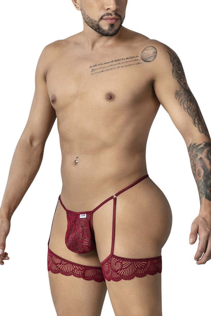 CandyMan Men's Underwear 99906 Garter Lace Thongs Color Burgundy