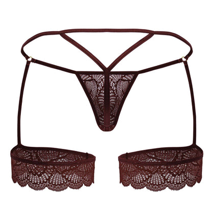 CandyMan Men's Underwear 99906 Garter Lace Thongs Color Burgundy