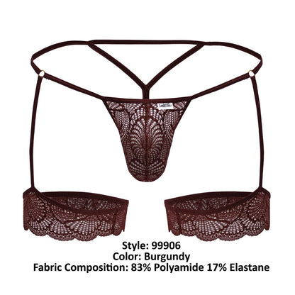 CandyMan Men's Underwear 99906 Garter Lace Thongs Color Burgundy