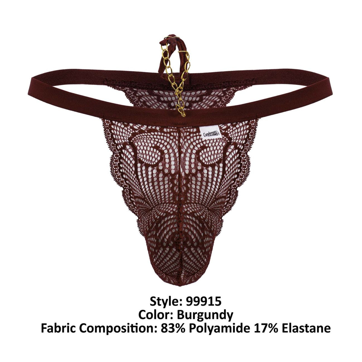 CandyMan Men's Underwear 99915 Lace Thongs Color Burgundy