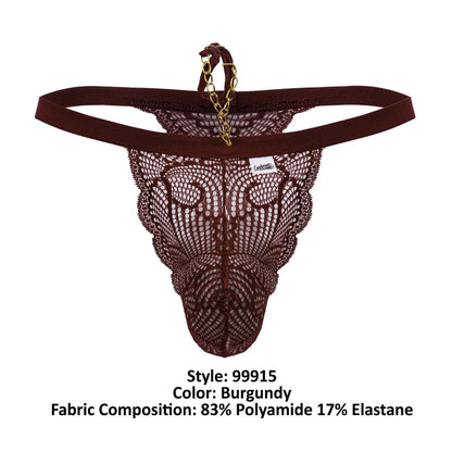 CandyMan Men's Underwear 99915 Lace Thongs Color Burgundy