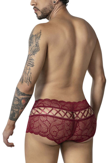 CandyMan Men's Underwear 99916 Lace Trunks Color Burgundy