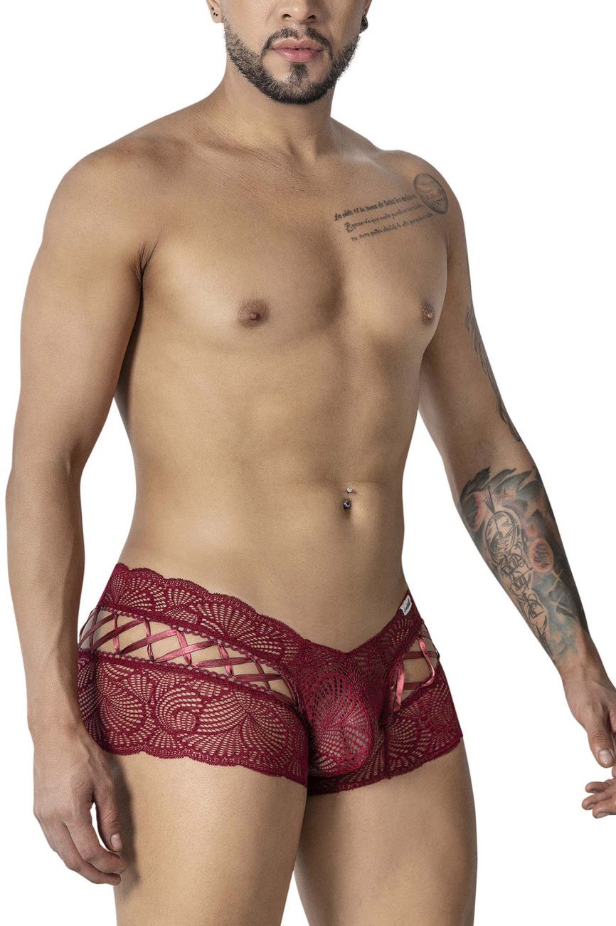 CandyMan Men's Underwear 99916 Lace Trunks Color Burgundy