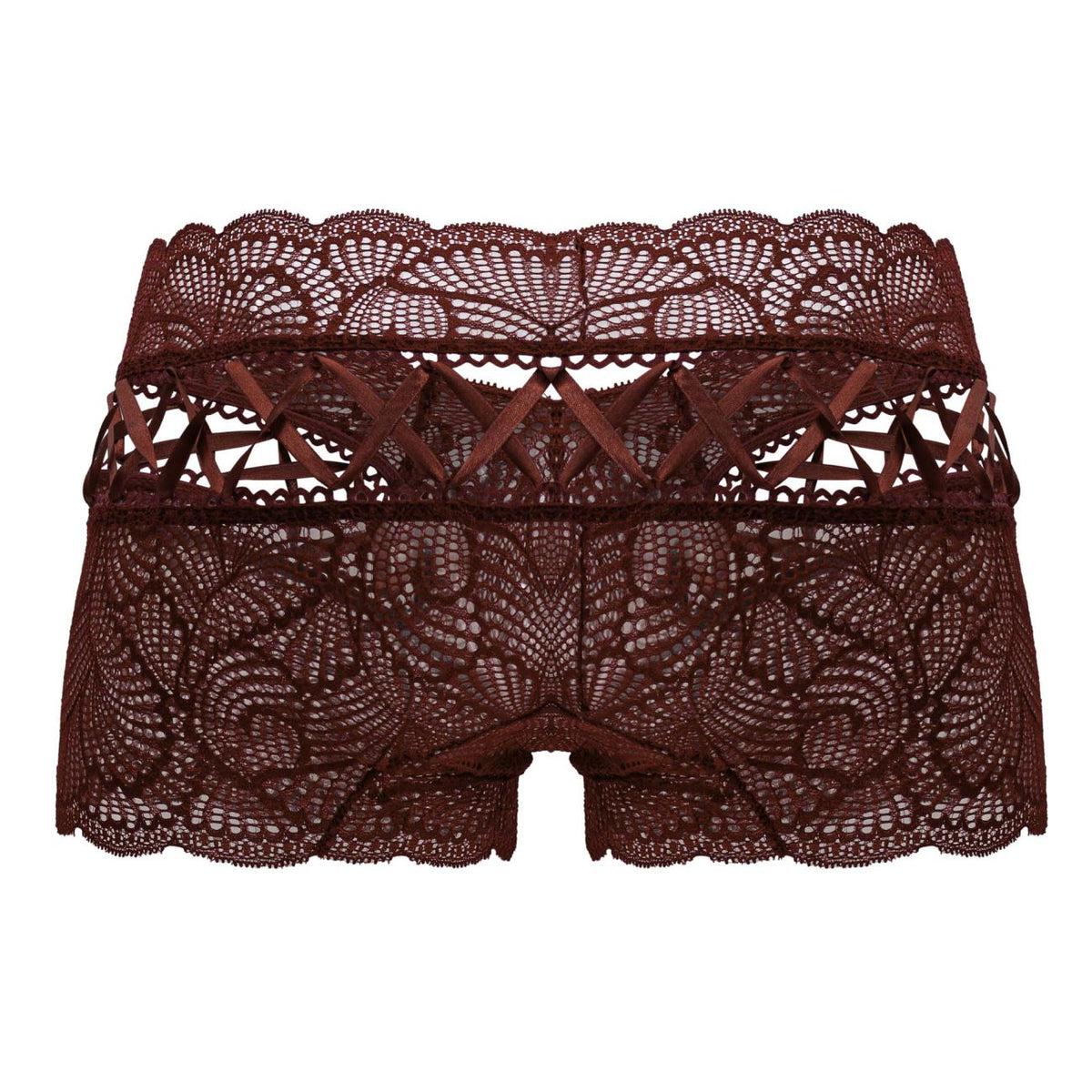 CandyMan Men's Underwear 99916 Lace Trunks Color Burgundy