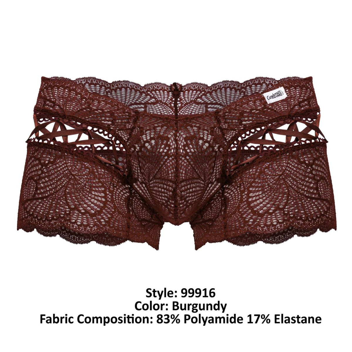 CandyMan Men's Underwear 99916 Lace Trunks Color Burgundy
