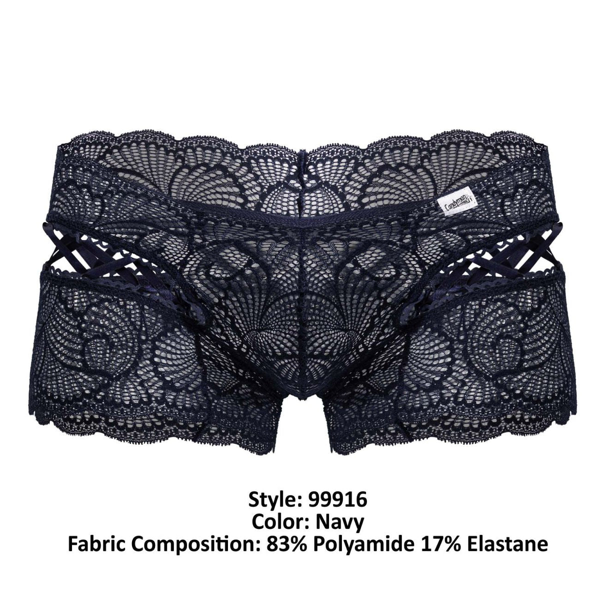 CandyMan Men's Underwear 99916 Lace Trunks Color Navy