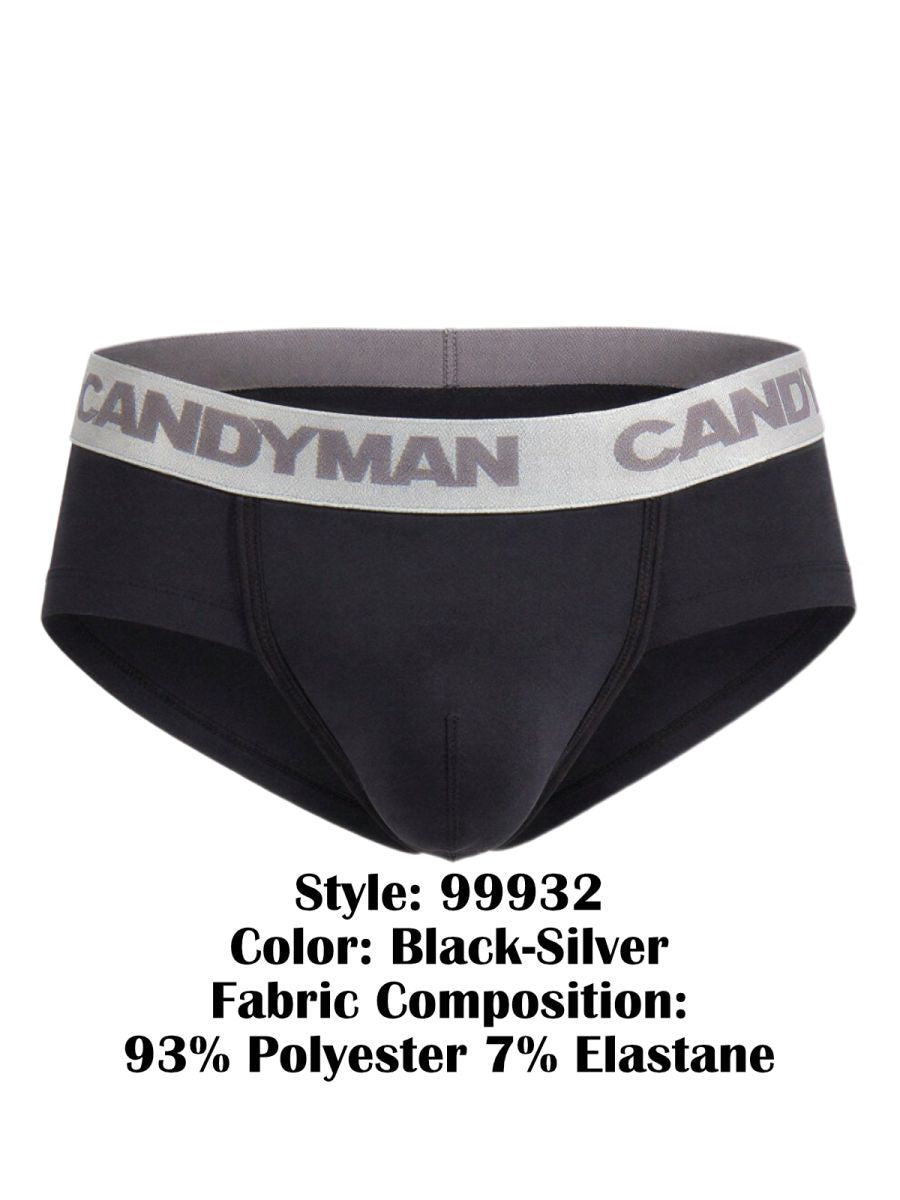CandyMan 99932 Men's Underwear Sleek Contour Briefs Color Black-Silver