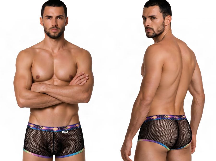 CandyMan 99934 Men's Underwear Breathable Mesh Tropical Trunks Color Black