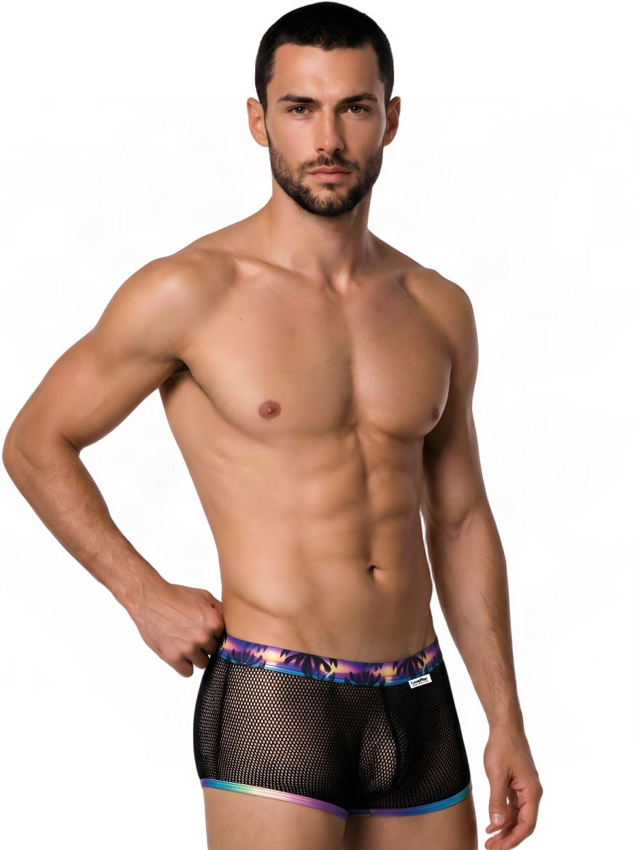 CandyMan 99934 Men's Underwear Breathable Mesh Tropical Trunks Color Black