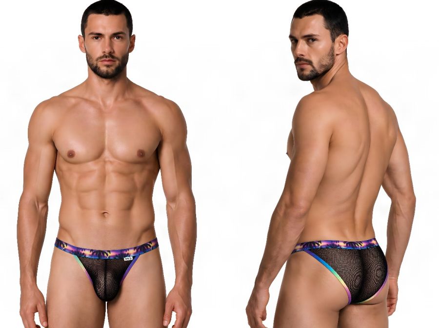 CandyMan 99935 Men's Underwear Tropical Mesh Low Rise Briefs Color Black