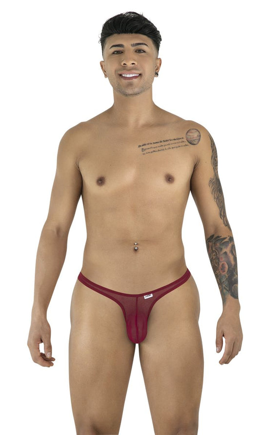 CandyMan Men's Underwear 99954 Thongs Color Burgundy Mesh