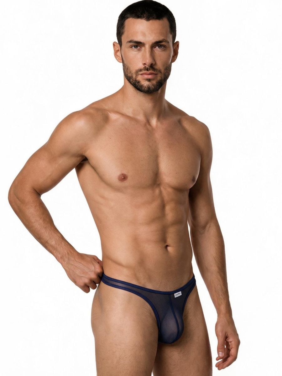 CandyMan Men's Underwear 99954 Thongs Color Navy Mesh