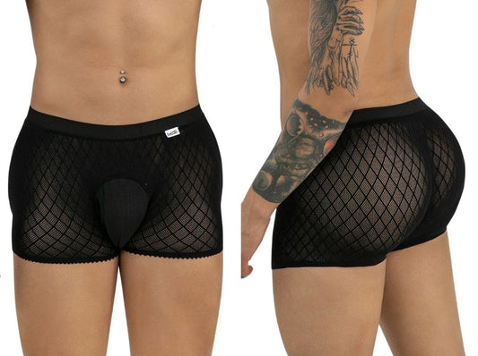 CandyMan 99962 Men's Underwear Sheer Geometric Mesh Boxer Briefs Color Black