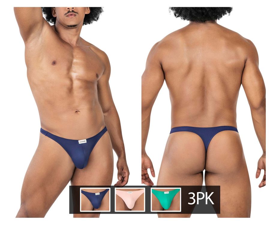 Clever Moda Men's Underwear 100007 3PK Autralian Latin Thongs Color Green-Pink-Blue