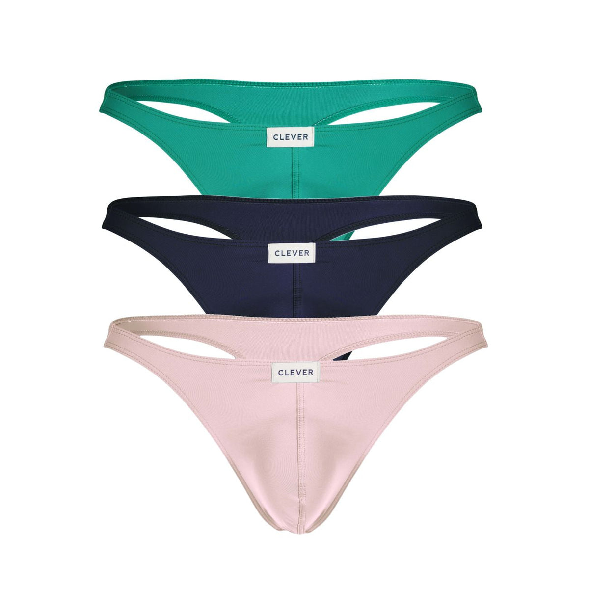 Clever Moda Men's Underwear 100007 3PK Autralian Latin Thongs Color Green-Pink-Blue