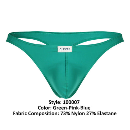 Clever Moda Men's Underwear 100007 3PK Autralian Latin Thongs Color Green-Pink-Blue