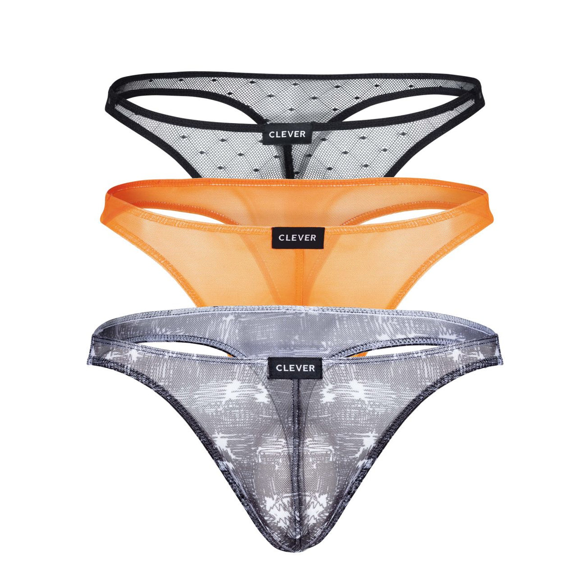 Clever Moda Men's Underwear 100008 3PK Autralian Latin Thongs Color Black-Orange-Black